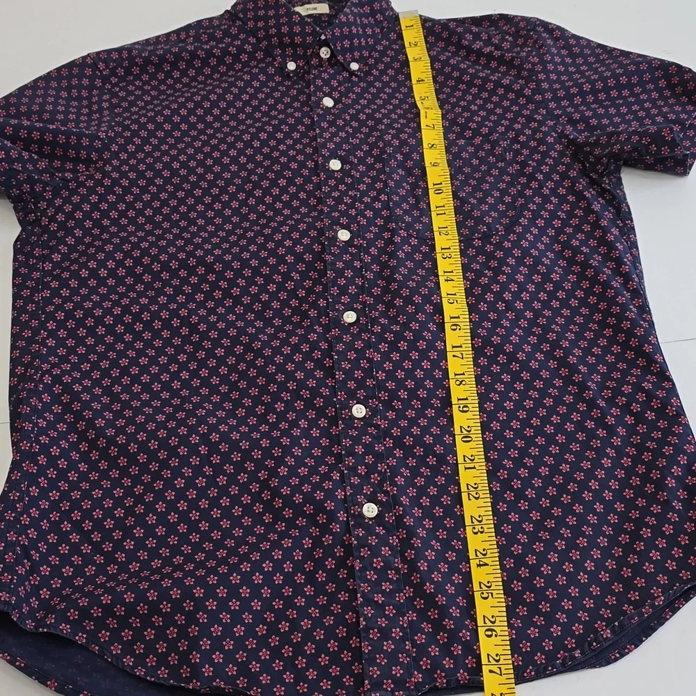 J. Crew Men's Secret Wash Stretch Short Sleeve Floral Shirt Blue Red Size Medium